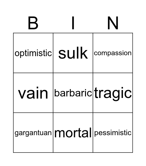 Vocab List 3 Bingo Card