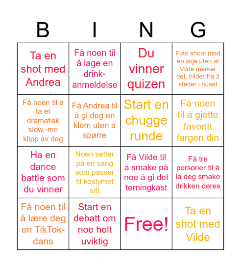 Andrea og Vilde Bingo Card