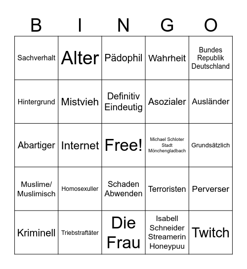 Schloter bingo Card