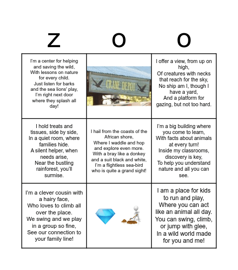 Zoo's Clues Bingo Card