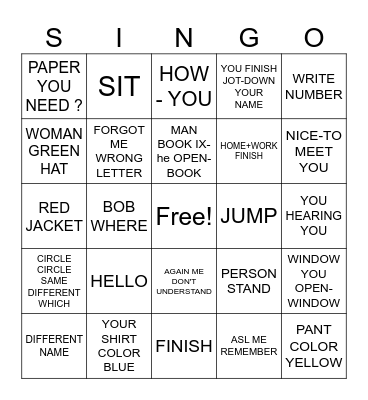 Unit 1 Bingo Card