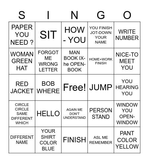 Unit 1 Bingo Card