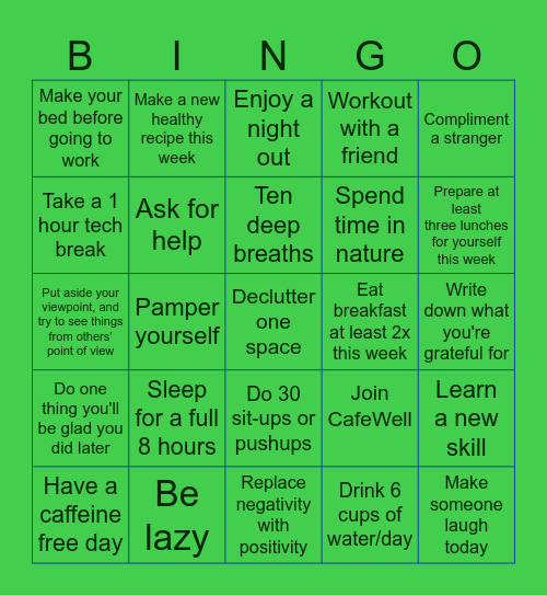 Mental Health Awareness Bingo Card