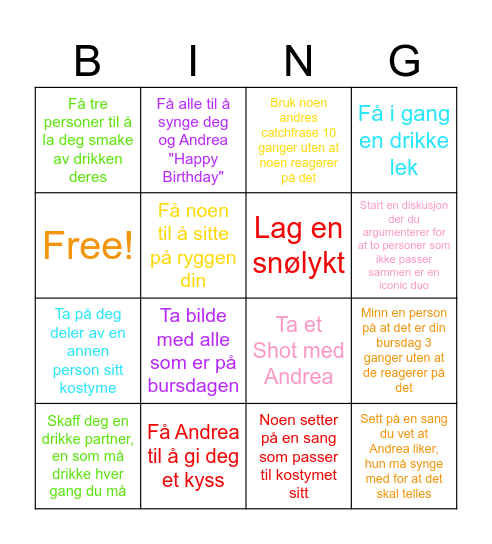 Andrea og Vilde Bingo Card