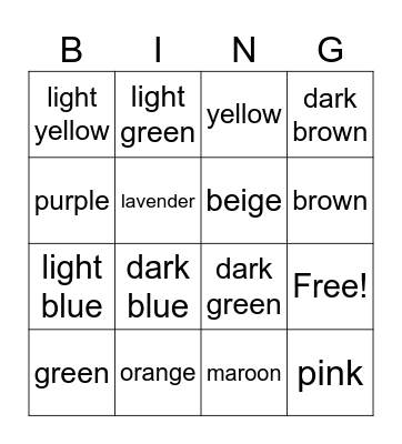 Color Bingo Card