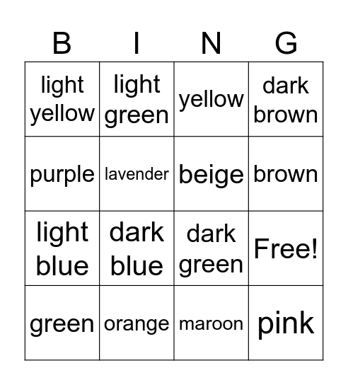 Color Bingo Card