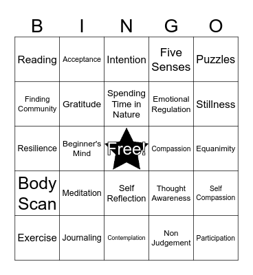 Mindfulness Bingo Card