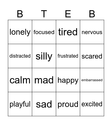 Feelings Bingo Card