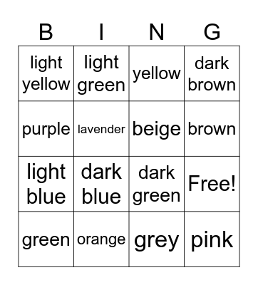 Color Bingo Card