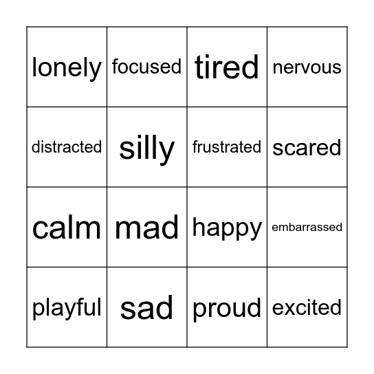 Feelings Bingo Card