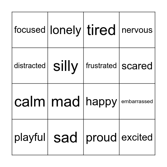 Feelings Bingo Card