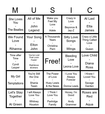 Pop Bingo Card