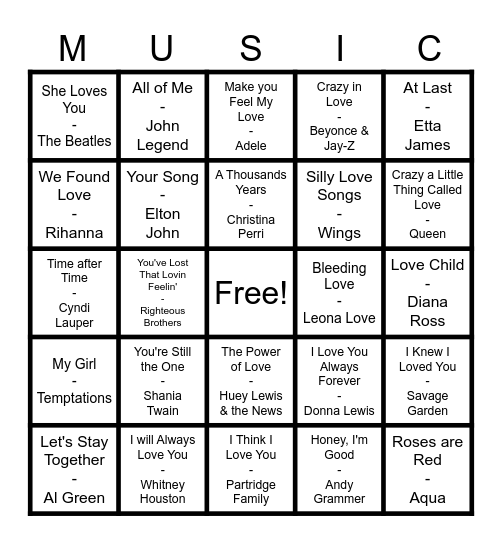 Pop Bingo Card