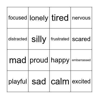 Feelings Bingo Card