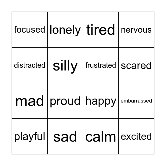 Feelings Bingo Card