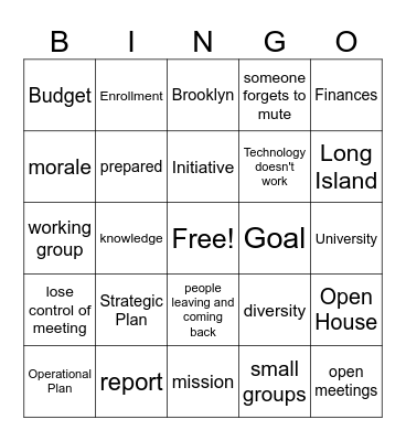Meeting Day Bingo Card
