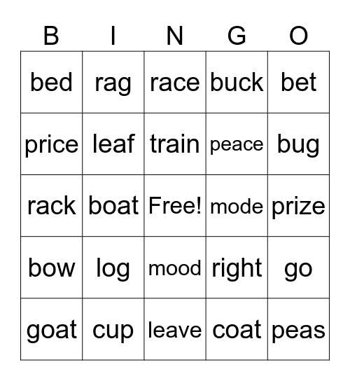 Final Consonant Bingo Card