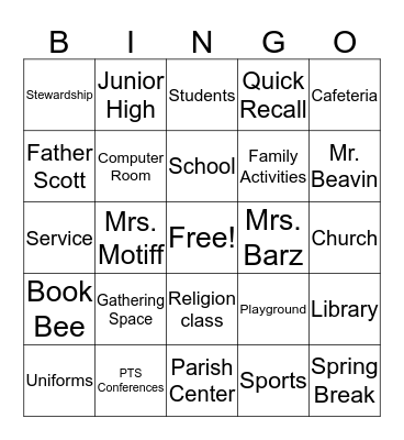 O.L.O.L  BINGO Card