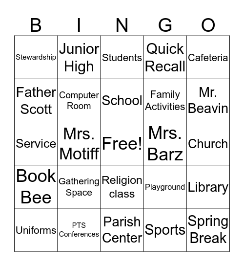 O.L.O.L  BINGO Card
