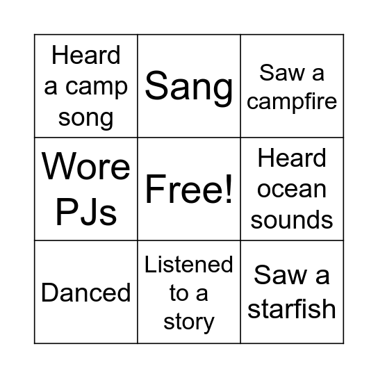 2026 Virtual Starfish Camp Bingo Card