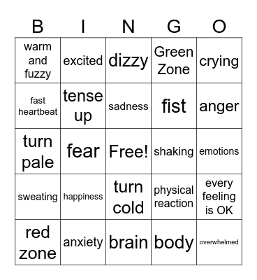 Emotions Bingo Card