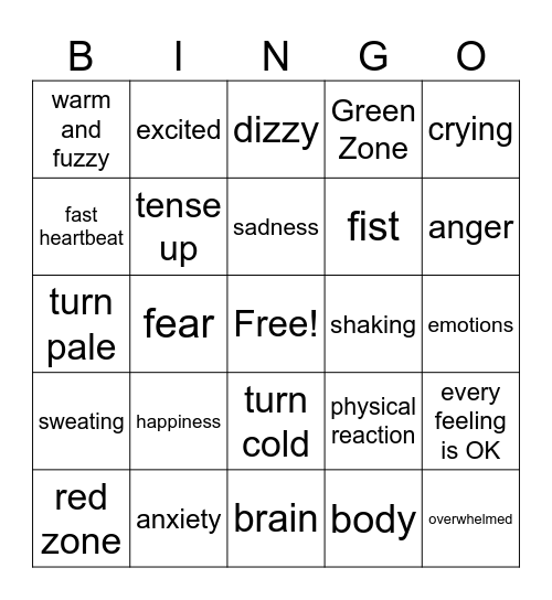 Emotions Bingo Card