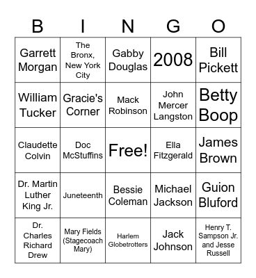Black History Month Bingo Card