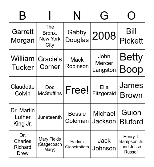 Black History Month Bingo Card