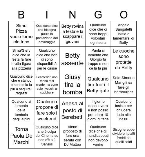 Riunione Festa 02/02/2026 Bingo Card