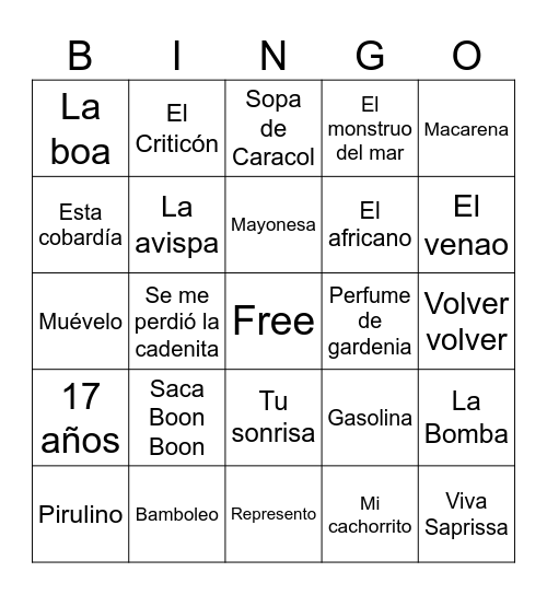 BINGO MUSICAL Bingo Card