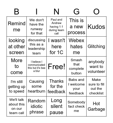 Andrew Bingo Card