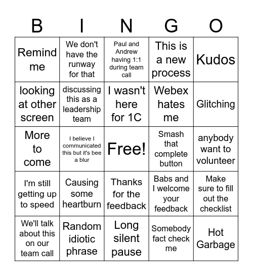 Andrew Bingo Card