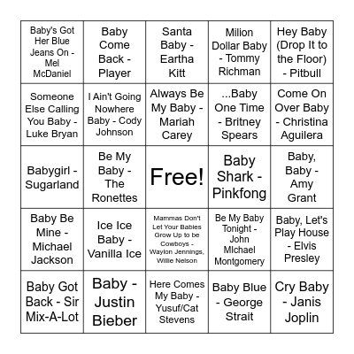 "Baby" Singo Bingo Card