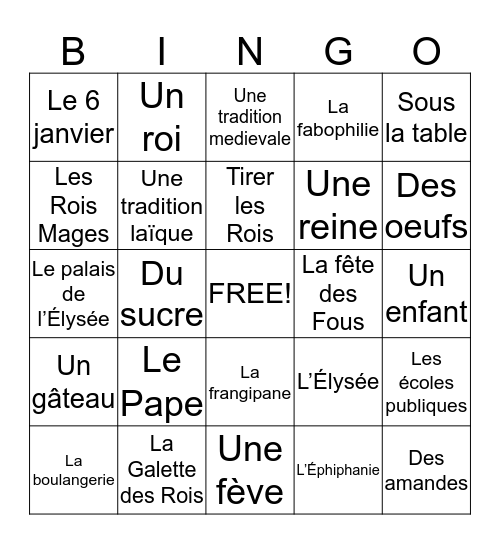 La Galette des Rois Bingo Card