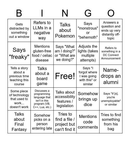 Kyle Chapman Bingo Card