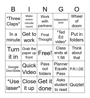 Mr. Saluga Bingo Card