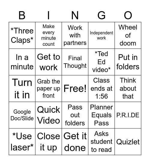 Mr. Saluga Bingo Card