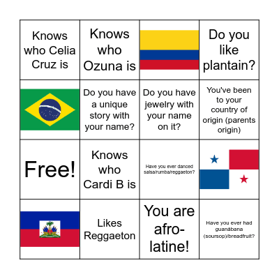 Afro-Latine Bingo! Bingo Card