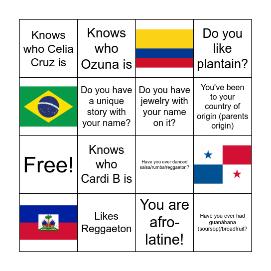 Afro-Latine Bingo! Bingo Card