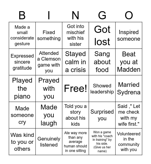 Memories with Antwon! Bingo Card
