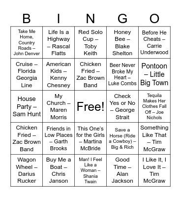 Country Crossover Crowd-Pleasers Bingo Card