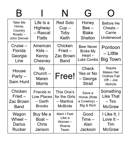 Country Crossover Crowd-Pleasers Bingo Card