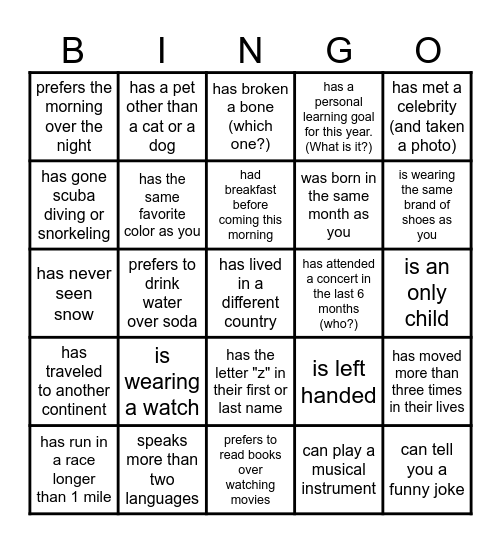 Find someone who..... Bingo Card