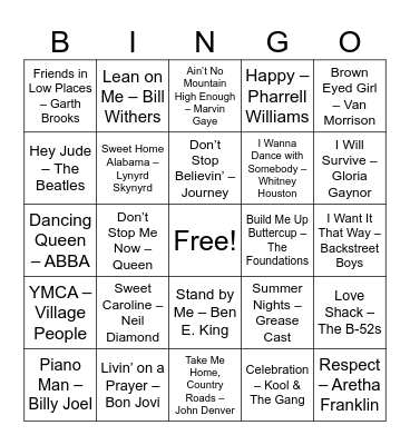 Everyone Sings Bingo Card