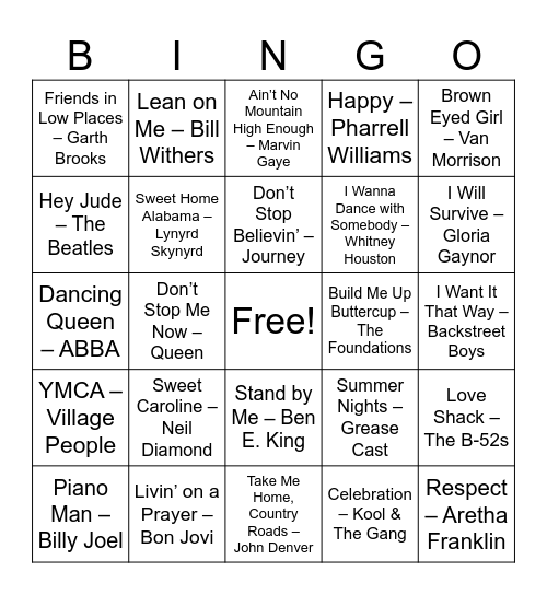 Everyone Sings Bingo Card