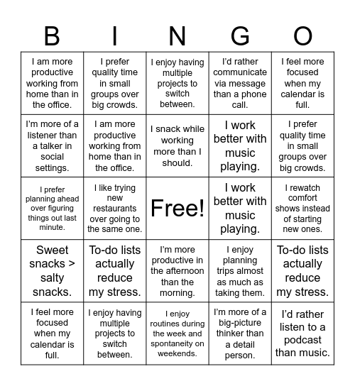 Hot Take Bingo Card
