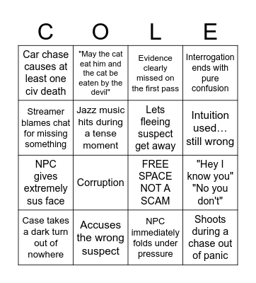 L.A. NAR NAR Bingo Card