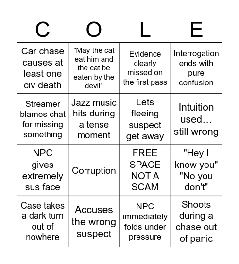 L.A. NAR NAR Bingo Card