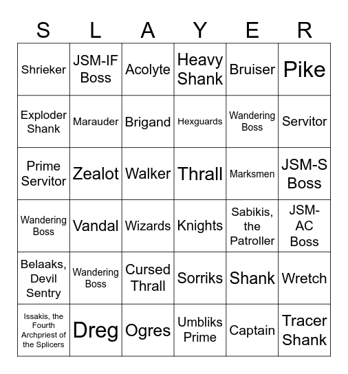 Destiny Rising Jiangshi Hunt Bingo Card