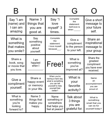 SELF-LOVE Bingo Card